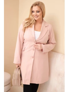 Dámský kabát Plus Size dlouhý s límcem a kapsami tmavě pudrově růžový