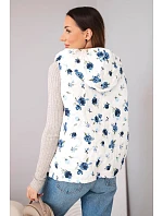 Dámská prošívaná vesta s květinovým vzorem a kapucí námořnická modrá