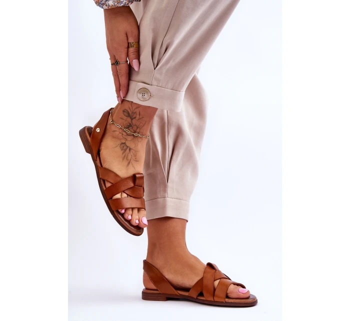 Zazoo 40185 Pohodlné kožené klínové sandály hnědé