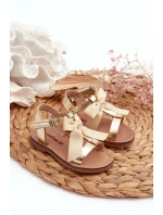 Dětské sandálky S Mašlí Na Suchý Zip Zlaté Joratia Dětské sandálky S Mašlí Na Suchý Zip Zlaté Joratia