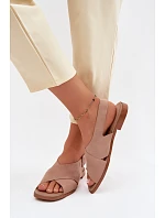 Kožené semišové dámské sandály na plochém podpatku D&A JC61-1001 Béžové