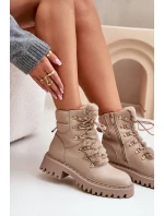 Zateplené Kotníkové Boty Traperky Na Zip Z Eko Kůže Béžové Willatta Zateplené Kotníkové Boty Traperky Na Zip Z Eko Kůže Béžové Willatta