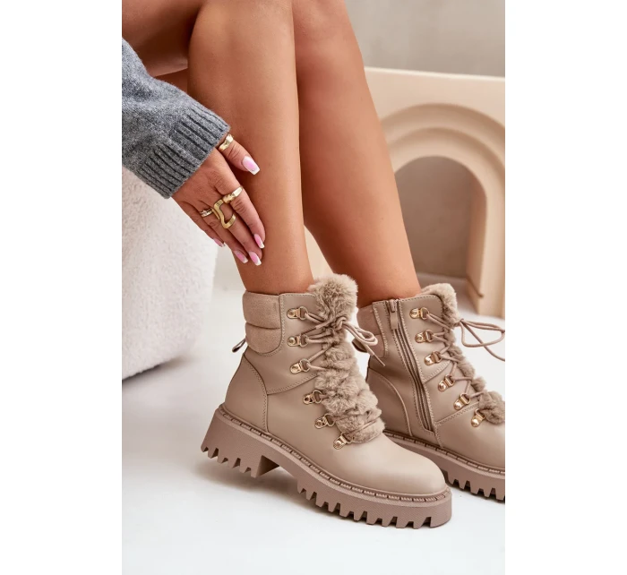Zateplené Kotníkové Boty Traperky Na Zip Z Eko Kůže Béžové Willatta Zateplené Kotníkové Boty Traperky Na Zip Z Eko Kůže Béžové Willatta