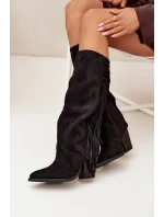 Dámské kovbojky na podpatku s třásněmi Tivara – černé