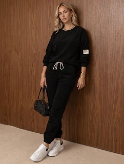 Dámská souprava z kordového úpletu – mikina a joggerové kalhoty, černá, FashionStreet AY1221