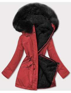 Červeno/černá teplá dámská oboustranná zimní bunda (W610)
