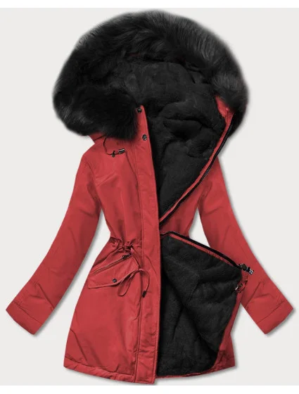 Červeno/černá teplá oboustranná dámská zimní bunda (w610)