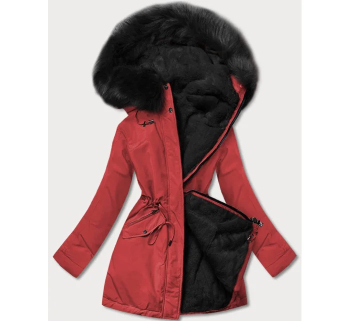 Červeno/černá teplá oboustranná dámská zimní bunda (w610)