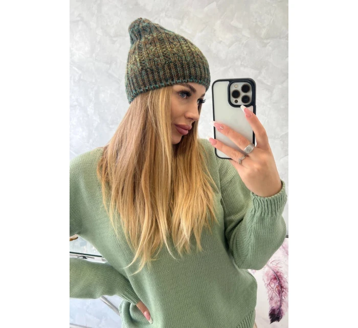 Fleecová čepice Melisa K241 hnědá+zelená