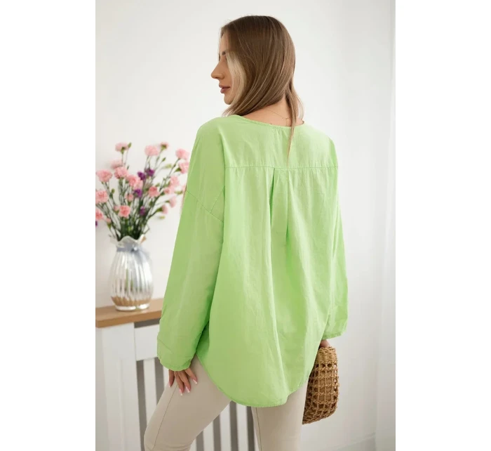 Košilová halenka s vyšívaným vzorem jasně zelená