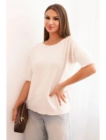 Dámský svetr z viskózy s krátkým rukávem béžový
