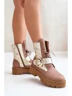 Kožené Boty Worker Se Zlatým Béžové model 21672979 - Zazoo