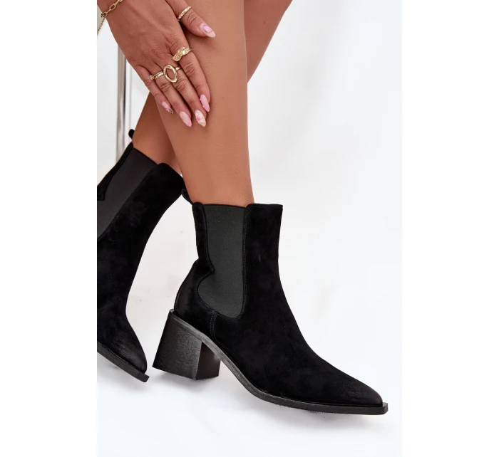 Kožené semišové dámské boty na podpatku vyhřáté Artiker 57C0049 Černé