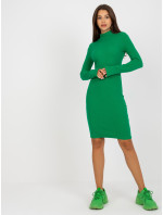 Základní zelené žebrované šaty s rolákem pro každodenní nošení