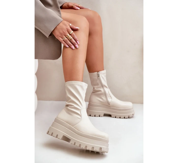 Kotníkové boty na masivní platformě světle béžové Florinara Kotníkové boty na masivní platformě světle béžové Florinara
