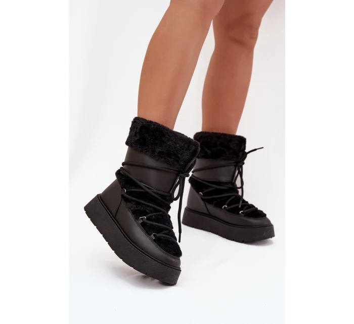 Dámské sněhule na platformě s kožíškem a šněrováním Marinna – černé Dámské sněhule na platformě s kožíškem a šněrováním Marinna – černé