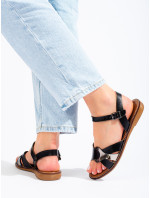 Exkluzívní dámské  sandály černé bez podpatku