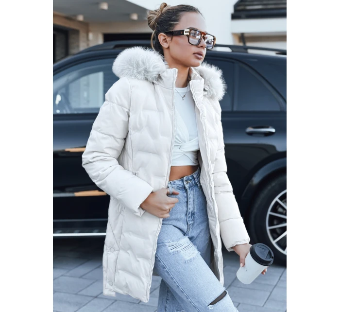 Dámská prošívaná zimní bunda s kožešinou béžová FashionStreet TY5464