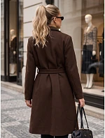 Elegantní dámský dvouřadý kabát s páskem v čokoládové barvě FashionStreet NY0789