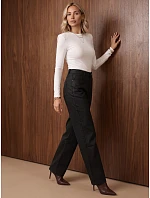 Spodnie damskie z wysokim stanem czarne model 22554667 - FashionStreet Spodnie damskie z wysokim stanem czarne model 22554667 - FashionStreet