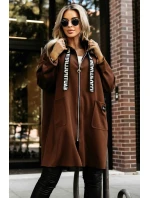 632-2 Ležérní kabát se zipem a módními detaily - čokoládový