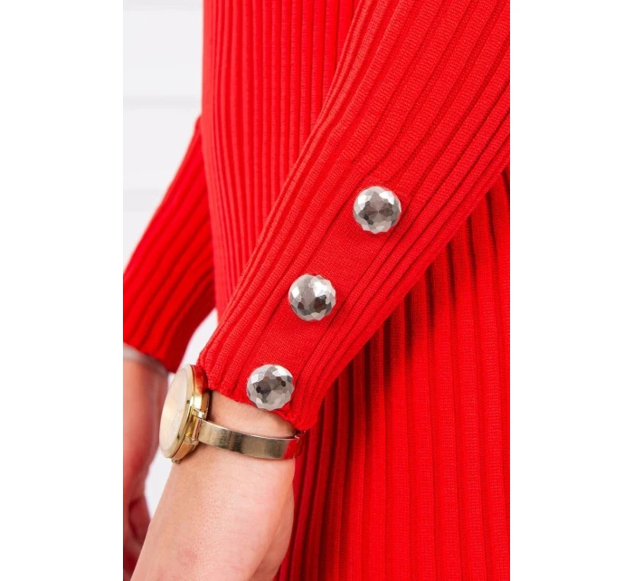 Přiléhavé svetrové šaty s knoflíky červené