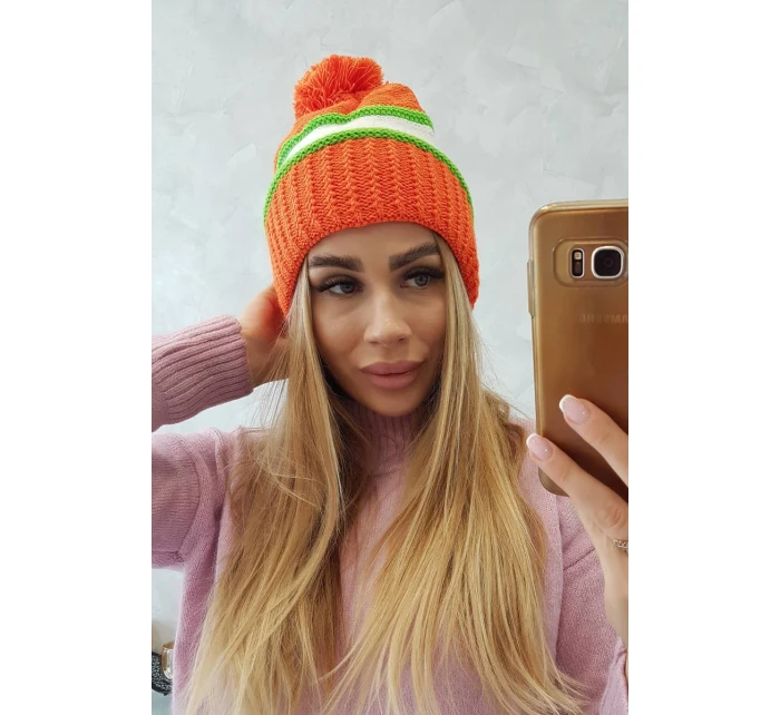Kinga dámská čepice K297 oranžová+zelená neon+bílá
