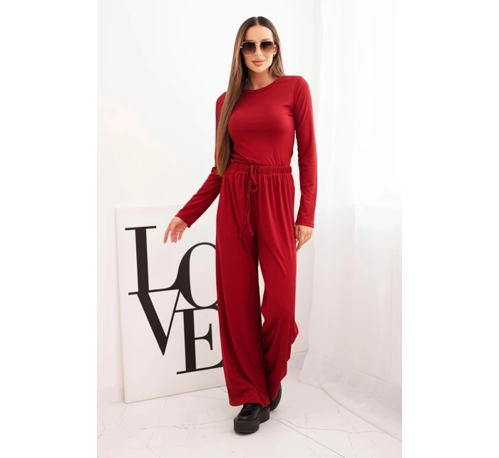 Dámský viskózový komplet s halenkou a širokými kalhotami bordový Dámský viskózový komplet s halenkou a širokými kalhotami bordový