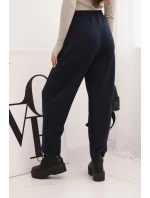 Elegantní dámské kalhoty s vysokým pasem a zavazováním v pase modré Elegantní dámské kalhoty s vysokým pasem a zavazováním v pase modré