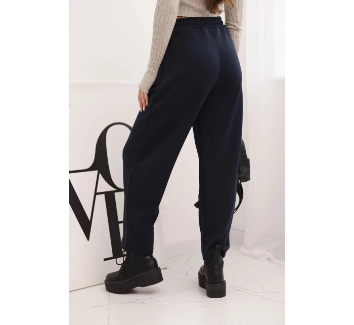 Elegantní dámské kalhoty s vysokým pasem a zavazováním v pase modré Elegantní dámské kalhoty s vysokým pasem a zavazováním v pase modré