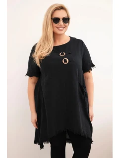 Dámské bavlněné šaty Plus Size s prodlouženým zadním dílem a kapsou černá