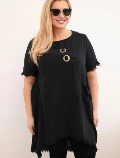 Dámské bavlněné šaty Plus Size s prodlouženým zadním dílem a kapsou černá