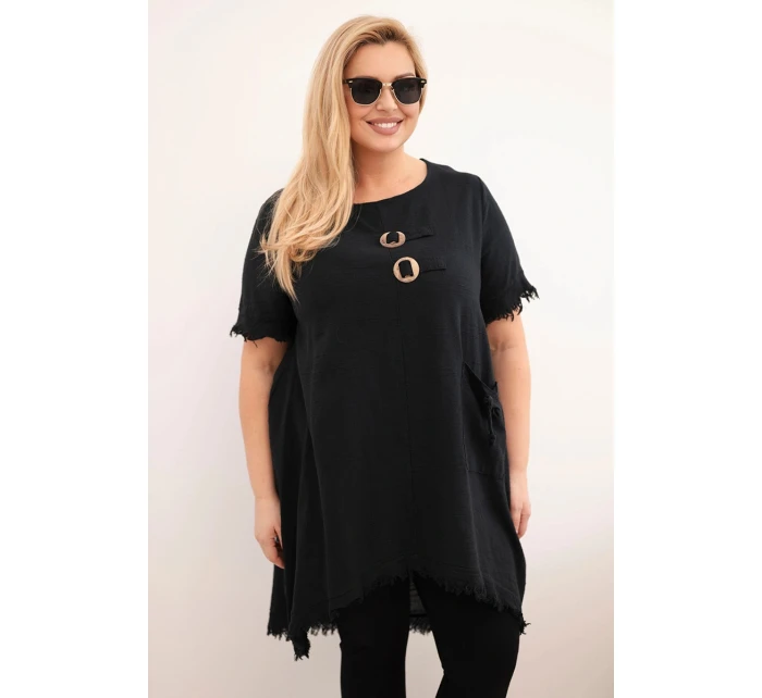 Dámské bavlněné šaty Plus Size s prodlouženým zadním dílem a kapsou černá