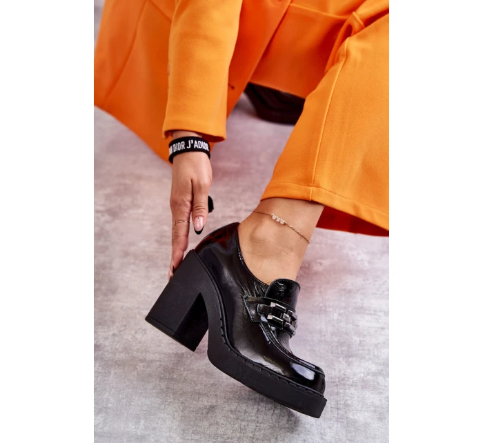 Lakované boty na masivním sloupku Černé model 21596565 - Boto