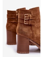 Zamszové Botky Na Podpatku Hnědé model 21632198 - Boto Zamszové Botky Na Podpatku Hnědé model 21632198 - Boto