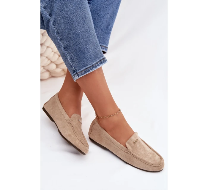 Dámské mokasíny s malým zlatým detailem tmavě béžové Sarivelle