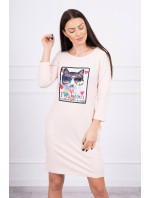 Šaty s kočičí grafikou 3D pudrově růžové