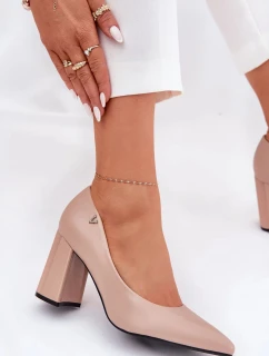Elegantní dámské lodičky na širokém podpatku Vinceza – béžové