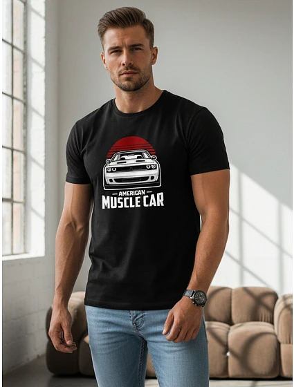 Pánské tričko s potiskem muscle car černé FashionStreet NX046R