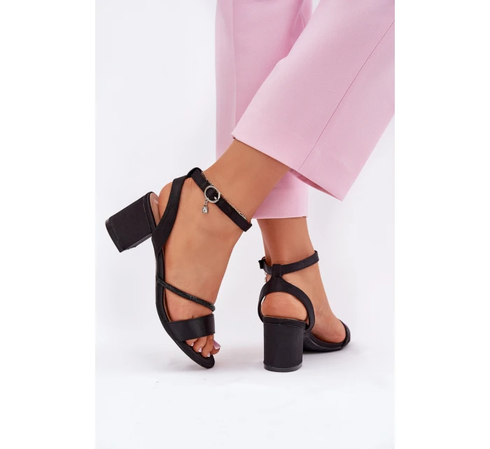 Dámské Sandály Na Podpatku Se Zirkony 20268 Černé Vinceza