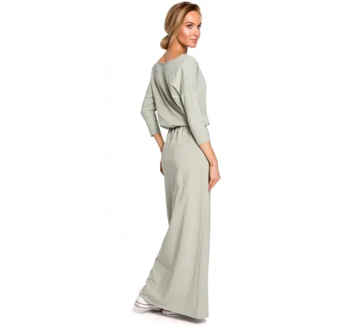 M435 Maxi bavlněné šaty s páskem na zavazování - černé