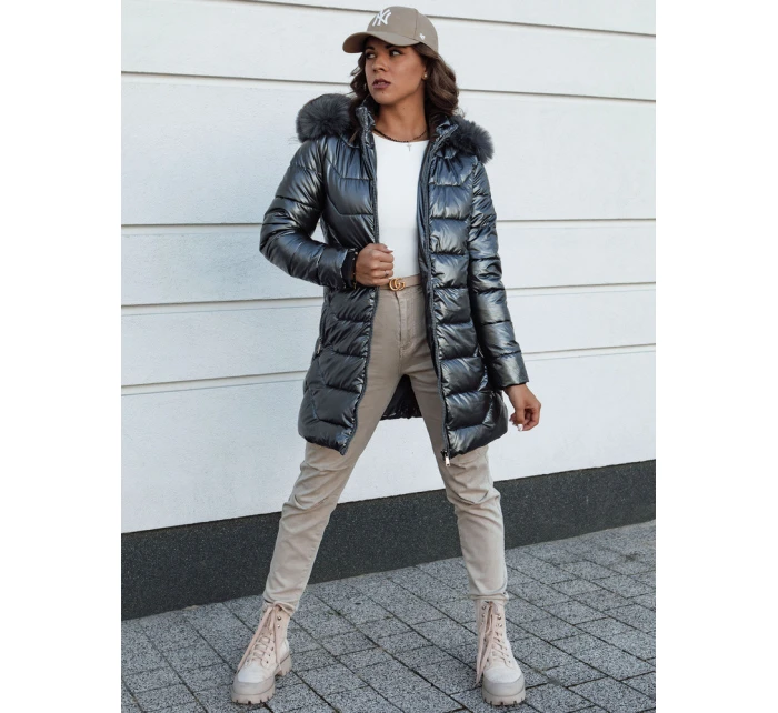 Dámská zimní bunda prošívaná dlouhá s kapucí SHINE šedá FashionStreet TY4564