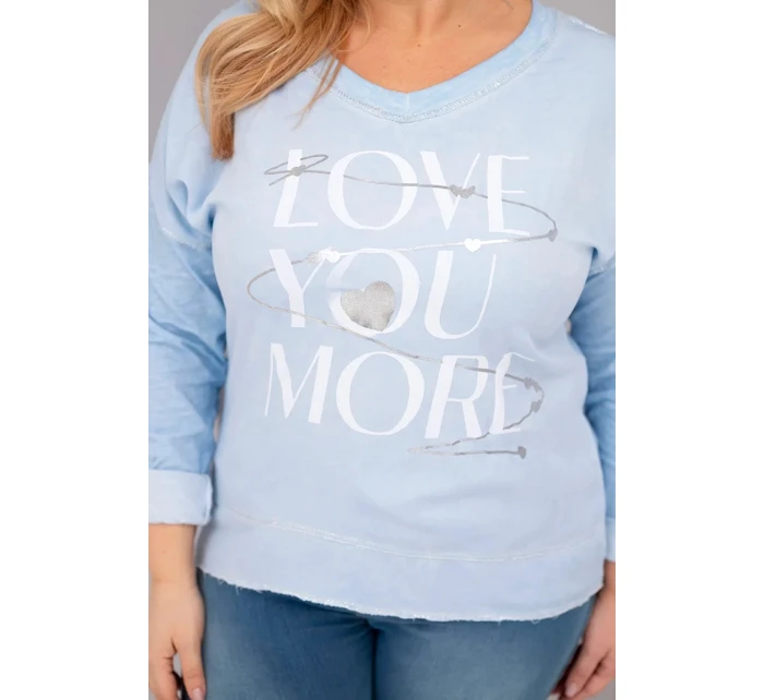 Dámská blůza Plus Size s potiskem Love You More modrá