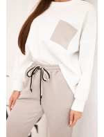 Dámský komplet máslový s kontrastní kapsou tmavě béžový