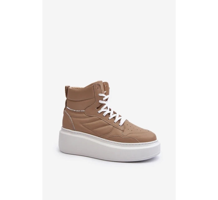 model 21647195 Dámské Kožené Sportovní Boty na Platformě Beige - Zazoo model 21647195 Dámské Kožené Sportovní Boty na Platformě Beige - Zazoo
