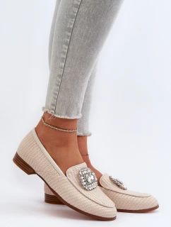 Dámské mokasíny na ploché podrážce s přezkou béžové D&A MR38-676