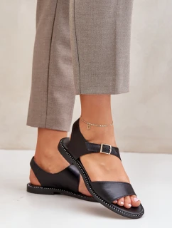 Dámské kožené ploché sandály model 21682497 černé - Zazoo