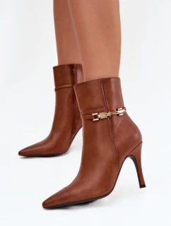 Dámské kotníkové boty na jehlovém podpatku s páskem a zlatým zateplené Camel model 21710800 - Boto