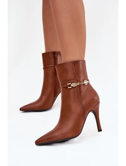 Dámské kotníkové boty na jehlovém podpatku s páskem a zlatým zateplené Camel model 21710800 - Boto Dámské kotníkové boty na jehlovém podpatku s páskem a zlatým zateplené Camel model 21710800 - Boto