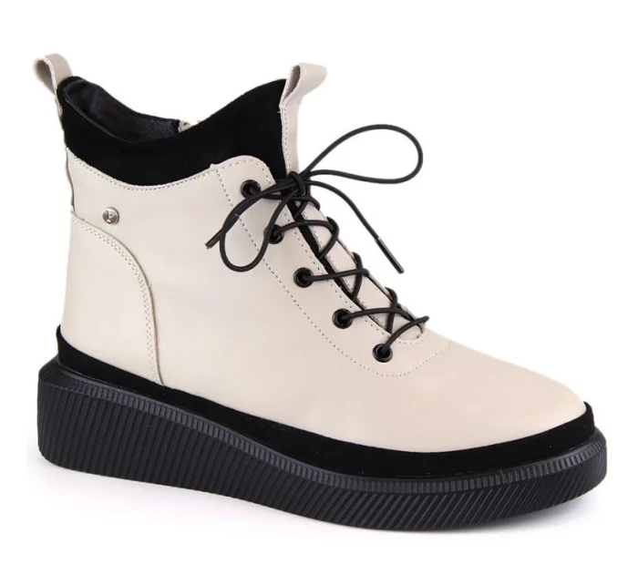 zateplené kožené boty na platformě W model 21307447 beige - FILIPPO zateplené kožené boty na platformě W model 21307447 beige - FILIPPO